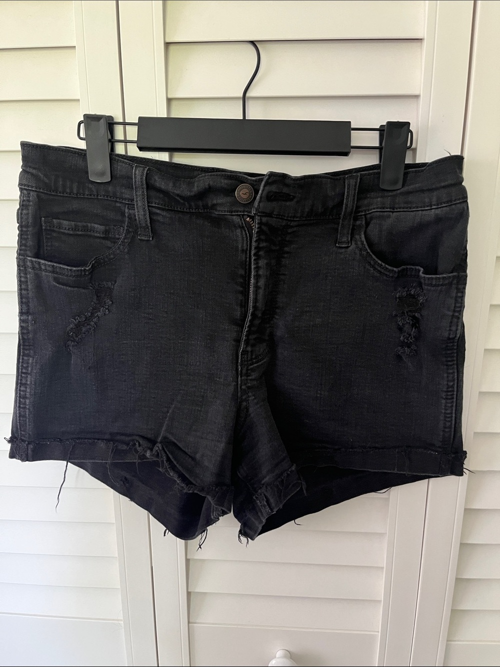 Hollister Black Distressed Denim Cutoff Shorts
